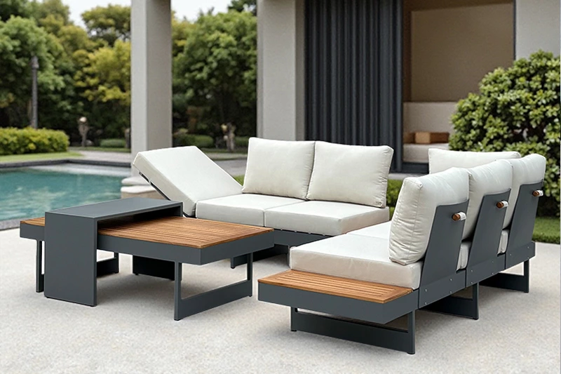 Teak Wood Aluminum Frame Garden Sofa
