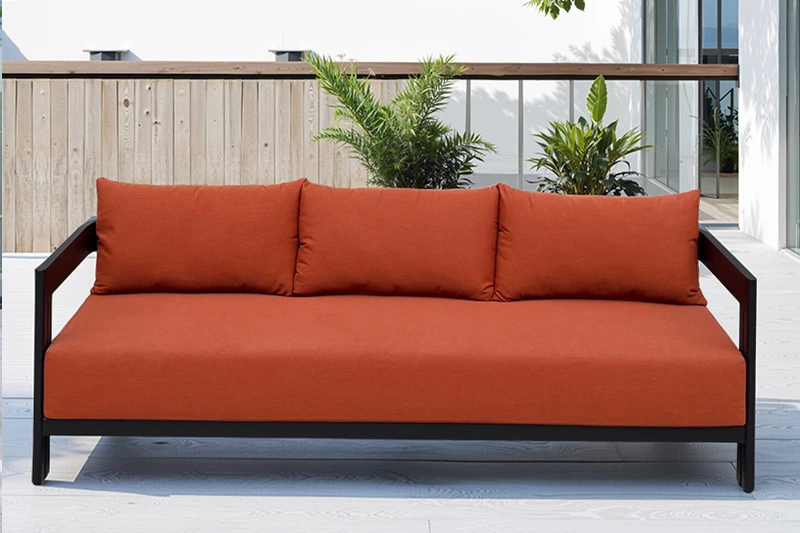 RH Red Fabric Aluminum Sofa