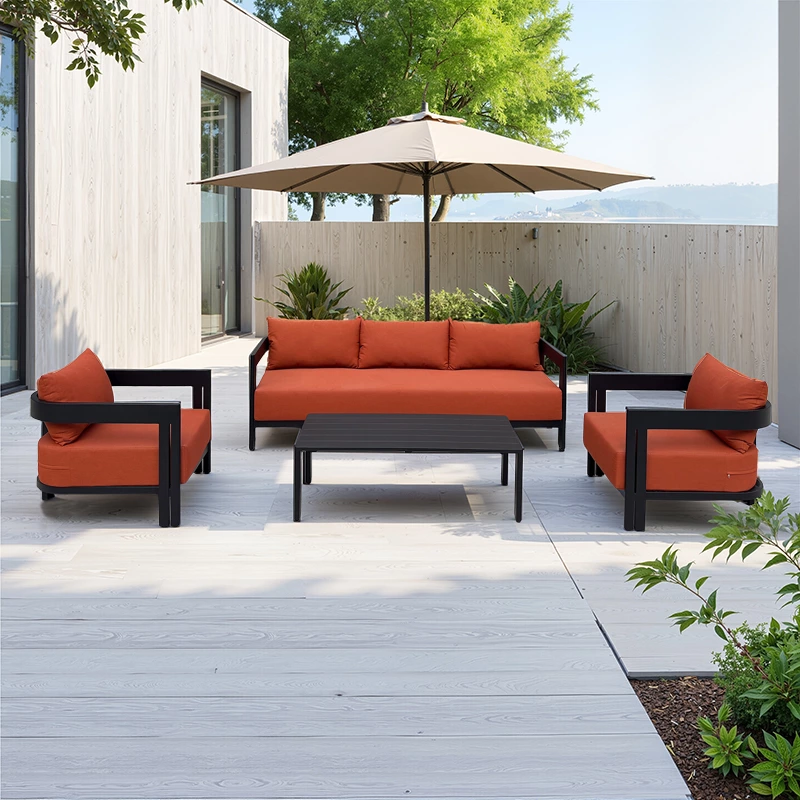 RH Red Fabric Aluminum Sofa