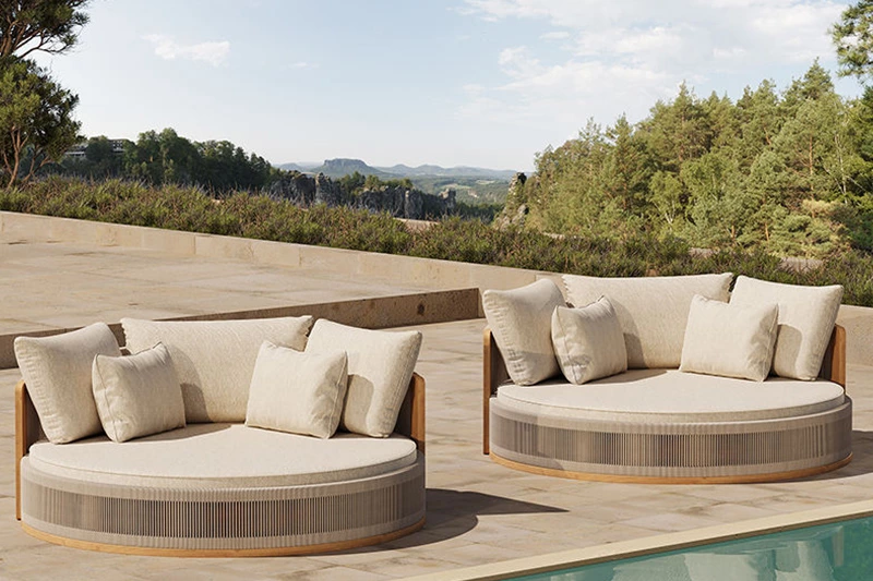 Outdoor Garden Teak Rope Daybed