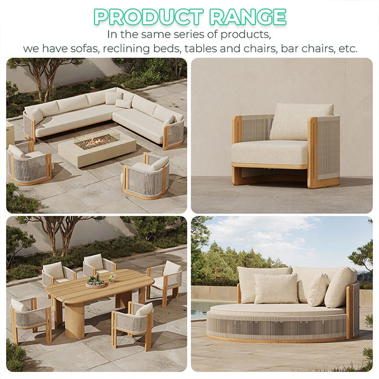 Outdoor Garden Teak Rope Daybed