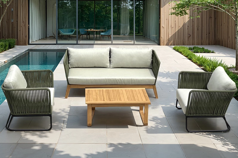 Teak Wood Rope Frame Sofa Set